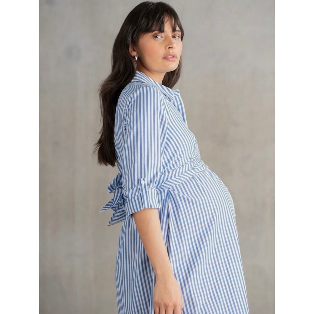 Seraphine Ariadne Maternity Nursing Nautical Stripe Shirt Dress Size 6 Coastal
